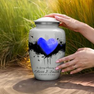 Urnes pour cendres humaines Crémation funéraire pour cendres pour femmes et hommes Urnes décoratives Urne coeur bleu Taille personnalisée - Product Image 5