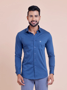 เสื้อเชิ้ตผ้าฝ้ายถักแขนยาวสำหรับผู้ชายคอตั้งใส่สบายและอเนกประสงค์สำหรับโอกาสที่เป็นทางการ - Product Image 2