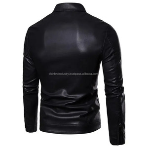 Men's Stylish Leather <b>Jacket</b> <b>with</b> <b>Fleece</b> <b>Lining</b> Stand Collar Thickened Cotton Padded Coat for Winter Motorcycle Riding - Product Image 2