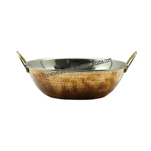 עתיק נחושת ונירוסטה kadai מסורתית הודי Kadhai נחושת Serveware כלי מטבח