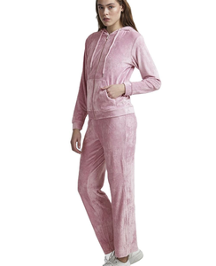 Survêtement en velours grande taille pour femmes élégantes, sweat à capuche confortable à manches longues avec poches latérales et pantalons pour la course à pied - Product Image 1