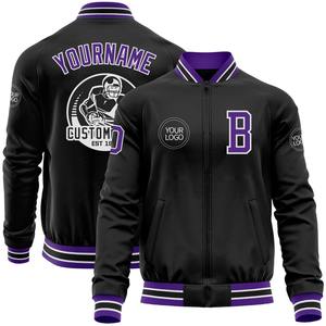 Personalizado negro púrpura-blanco bombardero Varsity Letterman cremallera chaqueta cortavientos Streetwear vintage hombres Varsity chaqueta - Product Image 1