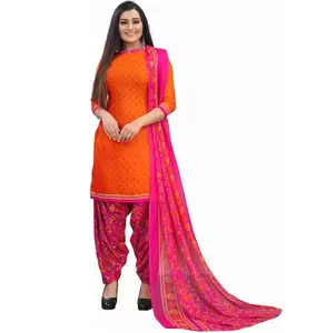 Solid Color Orange Kameez And Pink Color Dupatta Home Indoor Casual Workout Summer Lawn Cotton Light Weight Suits For Ladies