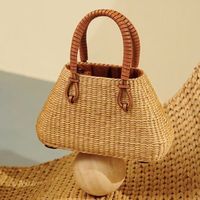 Bolso de Mano de Ratán con Asa de Bambú, 100% Cuero Genuino, Diseño Floral, Cierre Abierto, Estilo Vintage, Regalo para Ella, de la India