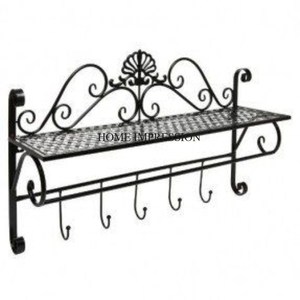 Easy to Install Black Color Powder Coated Metal Wire Vintage Designer With Wooden Rectangle Shape Frame <b>Hooks</b> and Hangers Supply - Product Image 2