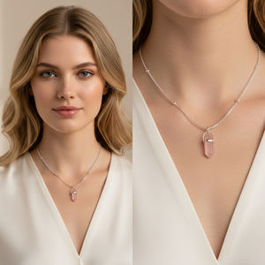 <b>Rose</b> <b>Quartz</b> Bullet Shape Ball Chain <b>Necklace</b> 925 Sterling Silver Rhodium Plating Trendy Silver Bezel Engagement IGI Certified - Product Image 6