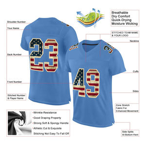 Maillot de football américain en maille à col en V, imprimé par sublimation, 260 GSM, couleur bleue, manches assorties, pour homme, faible MOQ - Product Image 3