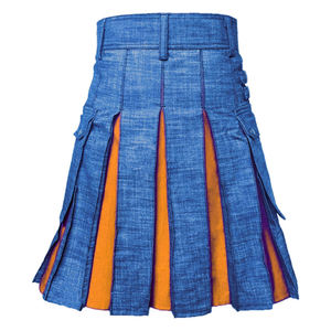 Kilt écossais utilitaire de sport en denim bleu pour homme, plissé orange, tailles 28-62 - Product Image 4