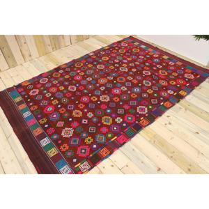 Alfombra Turca Vintage de 5.9x9.3 pies, Alfombra a Cuadros Roja - Product Image 1
