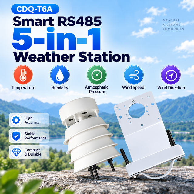 5-in-1 Ultrasonic Weather Sensor, High-Precision Wind/Temp/Humidity/Pressure Monitor, CODA CDQ-T6A RS485 ModBus-RTU