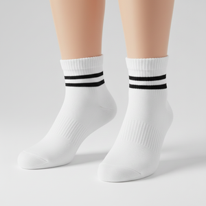 Calcetines Deportivos Unisex Blancos con Doble Raya Negra, Cómodos para Uso Diario, Suaves, Transpirables, Unisex para Uso Diario - Product Image 1