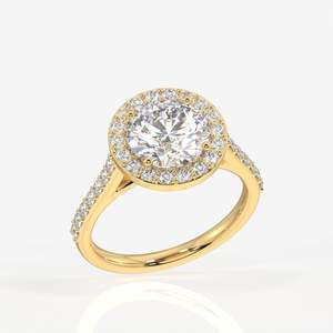Lab Grown Round Cut <b>Diamond</b> <b>Ring</b> with 14k Gold Halo Engagement Handcrafted <b>Diamond</b> <b>Rings</b> - Product Image 2