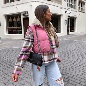 Hot Sale Winter Lady Puffer Vest Plus Size Cropped Windbreaker Contrast Sleeves <b>Quilted</b> Plain Dyed Woman's Fashion Jackets - Product Image 6