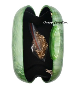 Bolso de mano de noche de resina de mármol con purpurina verde para mujer, bolso de hombro tipo bandolera con técnica de fundición a la moda, estilo artesanal - Product Image 4