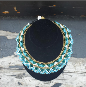 Beaded <b>Necklace</b>, Choker, <b>Statement</b> <b>Necklace</b> Fringe Beaded Bandana - Product Image 1