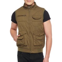 Gilet de travail décontracté pour homme en toile de coton anti-rétrécissement 180g, sans manches, multi-poches, fermeture éclair, vente en gros pour l'été