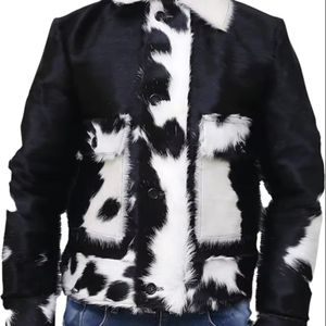 Veste en cuir de vachette premium pour homme 2026, imprimé vache noir et blanc, fermeture éclair - Product Image 3