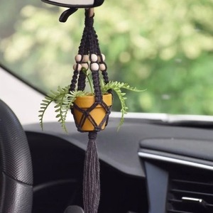 Cesta colgante de plantas de jardinería, maceta de macramé hecha a mano, colgador de cuerda de algodón bohemio, maceta para colgar en la pared, patio, decoración de coche - Product Image 6