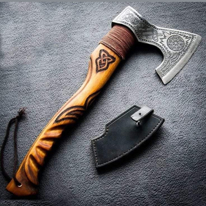 Vente en gros personnalisée OEM ODM usine de coutellerie professionnelle Damas chasse coupe bois hache facile à saisir manche en bois camping hache - Product Image 6