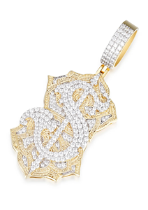 Pendentif en forme de dollar de style vintage opulent plaqué or 14 carats et rhodium avec pierres en moissanite VVS, cadeau - Product Image 6