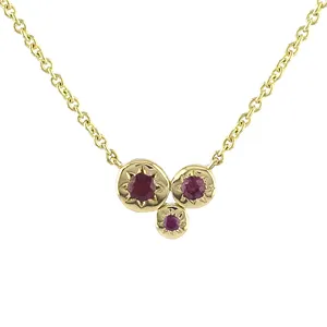 1054 SPJ Exclusive Star 14k Solid Gold Charm Three Round Spark Natural Ruby Pendant Link Chain Necklace Affordable Price Jewelry