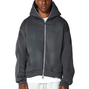 Logo personnalisé Streetwear Style Surdimensionné Full Face Zipper Hoodies Lourd Double Fermeture Éclair Pull Blanc Hommes Full Zip Up Hoodie - Product Image 3