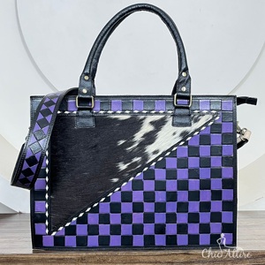 Bolsos de Hombro de Cuero a Cuadros Hechos a Mano, Bolsos de Viaje Grandes de Estilo Occidental, Bolsos de Mano de Cuero Vacuno de Gran Capacidad para Mujer - Product Image 1