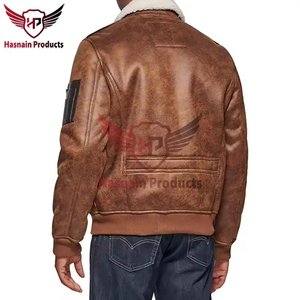 Chaquetas de bombardero ajustadas sólidas de calidad superior para hombre, ropa informal elegante, cuero grueso con piel para el invierno - Product Image 5