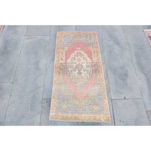Vintage Turkish Rug 1.6x3.4 ft (49x104 cm), <b>Red</b> Animal Print <b>Wool</b> Rug - Product Image 1