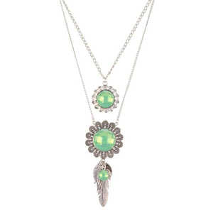 Urthn Collares de cadena de 2 capas Piedra de cristal plateada 1110503D - Product Image 1