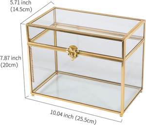 Grande boîte en verre Boîte à cartes de mariage avec serrure pour bijoux cosmétiques Sculpture Terrarium Boîte à cartes en verre de mariage en or - Product Image 6