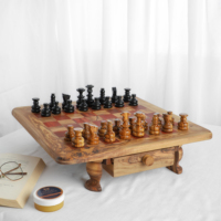 ArtisRaw - Jeu d'échecs en bois d'olivier artisanal de luxe, écologique, durable, avec rangement et pieds, unisexe, éducatif