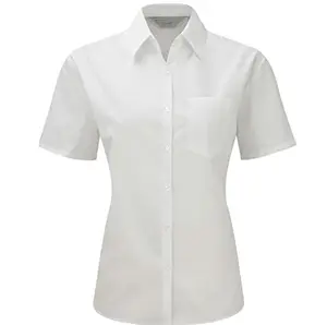 プレーンホワイトカラーボタンアップ綿100% ジョブミーティングドレスシャツカジュアル半袖レディースドレスシャツ