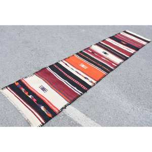 Alfombra turca vintage clásica de 28x132 pies, área grande, patrón rectangular clásico, diseño tradicional negro naranja, diseño de retazos, látex de lana - Product Image 2