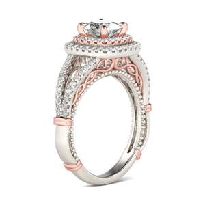 Bague de fiançailles Jeulia en argent sterling avec double halo et coupe coussin - Product Image 3