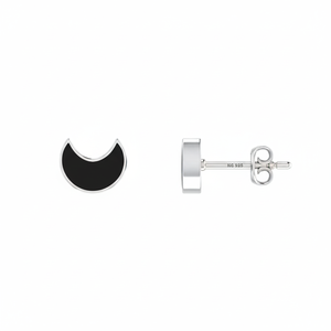 Boucles d'oreilles clous en argent sterling 925 véritable de qualité supérieure, perle d'eau de mer et tourmaline noire, forme lune, sertissage clos, finition haut de gamme, 7MM - Product Image 1