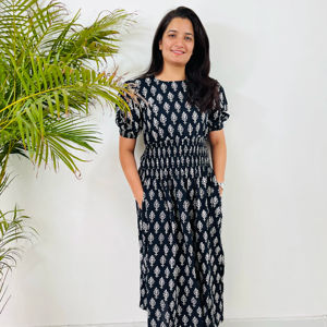 Casual Verano Maxi Vestido Manga Corta Bolsillo Bloque Impreso Floral Indio Algodón Túnicas Bordado Floral Patrón Estilo Indio - Product Image 1