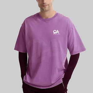 Camiseta de algodón lavado de corte holgado para hombre, camiseta oversize con efecto ácido, camiseta de algodón lavado con hombros caídos, camisa retro lavada - Product Image 2