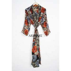 Ensemble de vêtements de nuit pour femmes, robe de chambre kimono en soie élégante, faite à la main, à manches longues, patchwork, douce - Product Image 1