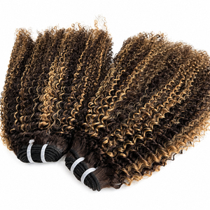 P4 27 Mèches de cheveux humains bouclés afro crépus avec mèches méchées 4A 4B, extensions de cheveux humains brun blond en trame - Product Image 2