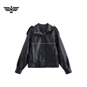 Chaqueta tejida transpirable de piel de oveja marrón de gran tamaño para mujer, abrigo de un solo botón de cuello alto para otoño - Product Image 3