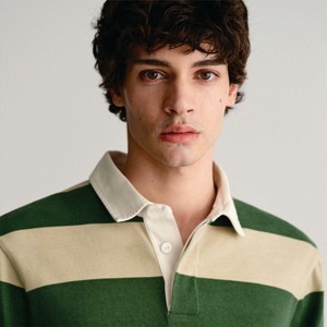 "Polo de rugby a rayas informal para hombre: suave, duradero y perfecto para uso diario, deportes y atuendos casuales" - Product Image 3