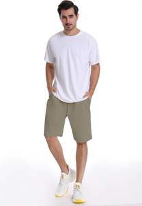 <b>Mens</b> Comfort Fit <b>Shorts</b> 100% Cotton Solid Canvas Fabric <b>Elastic</b> <b>Waist</b> Relaxed Casual Windproof Breathable Knee Length Home - Product Image 2