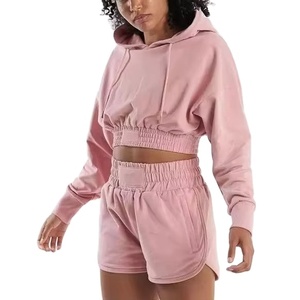 Ensemble de vêtements pour femmes, crop top à capuche et short de jogging, ensemble de vêtements pour femmes, crop top à capuche et short pour l'hiver, ensemble 2 pièces, 2026 - Product Image 3