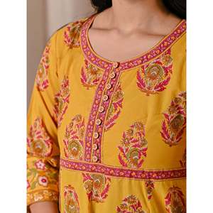 Vestido de algodón amarillo con estampado Butta Block, estilo bohemio, largo hasta el suelo, con botones, informal, para oficina, talla 5XL, transpirable, ODM para club - Product Image 2