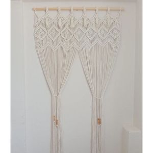Boho <b>Macrame</b> Wall <b>Curtain</b> Cotton and Rattan Vertical and Framed Pattern for Living Room Wedding Decor Home Wall Hanging - Product Image 1
