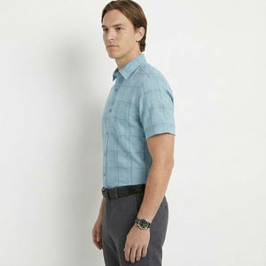 Camisa de Vestir Personalizada para Hombre, de Hilo de Bambú Teñido a Rayas, Corte Regular, Manga Corta, Estilo Formal Ecológico - Product Image 4