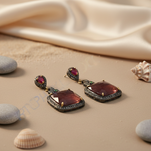 Boucles d'oreilles pendantes en argent 925 pour femmes avec perle d'eau douce, rubis, diamant, émeraude, forme de fleur, boucles d'oreilles pendantes pour mariage, cadeau de fête - Product Image 3