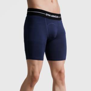 Boxer de compression homme GA bleu marine, coupe ajustée, taille mi-haute, en tissu tissé et tricoté avec logo en Spandex sur la ceinture - Product Image 6