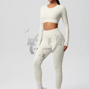 Conjunto de Yoga de 2 piezas de calidad premium para mujer, ropa deportiva sin costuras para gimnasio en color natural, ropa deportiva de talla grande para fitness - Product Image 5